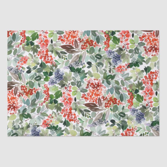 Winter Berries and Greenery Christmas Tissue Paper (Front)