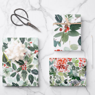 Winter Berries and Greenery Christmas Wrapping Paper Sheets