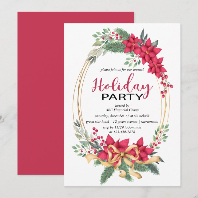 Winter Berries And Greenery Holiday Party Invitation (Front/Back)