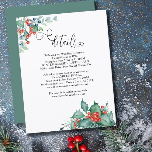 Winter Berries and Holly Wedding Details Enclosure Card