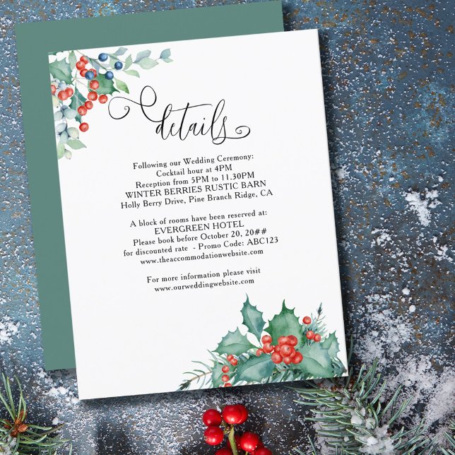 Winter Berries and Holly Wedding Details Enclosure Card (Creator Uploaded)