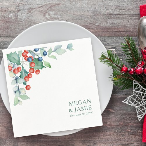 Winter Berries and Holly Wedding Napkins