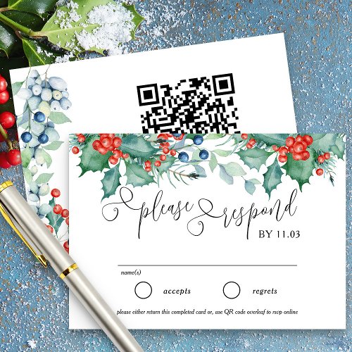Winter Berries and Holly Wedding Website and RSVP Card