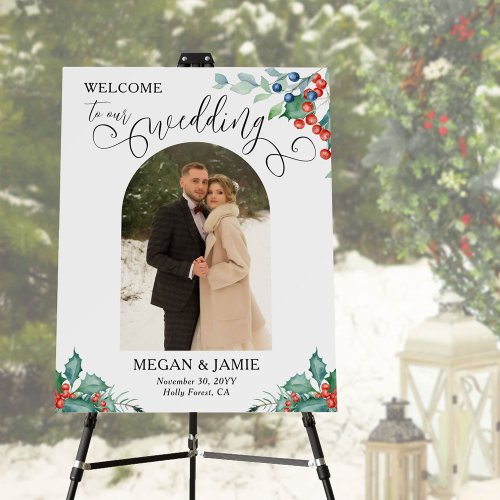 Winter Berries Arched Photo Wedding Welcome Foam Board