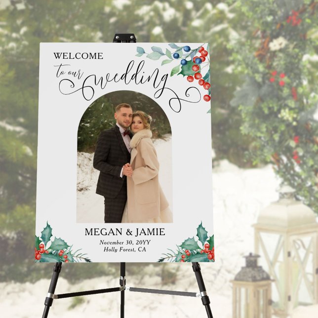 Winter Berries Arched Photo Wedding Welcome Foam Board (Creator Uploaded)