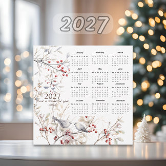 Winter Berries Birds Christmas 2027 Calendar Holiday Card