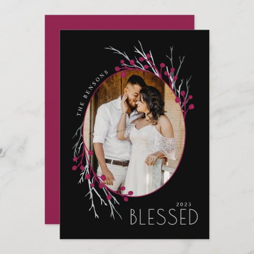 Winter Berries Blessed Branches Red Black Holiday Card