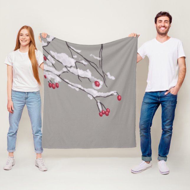 Winter Berries Branches Covered In Snow Fleece Blanket (In Situ)