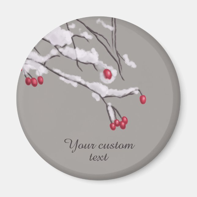 Winter Berries Branches In Snow Custom Text Magnet (Front)