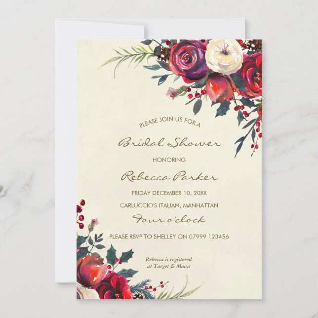 winter berries bridal shower invitation christmas (Front)