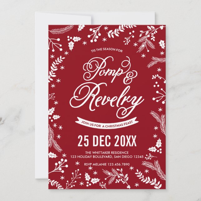 Winter Berries Christmas Holiday Party in Cherry Invitation (Front)