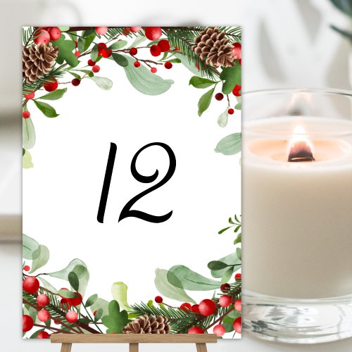  Winter Berries Christmas Wedding Table Number