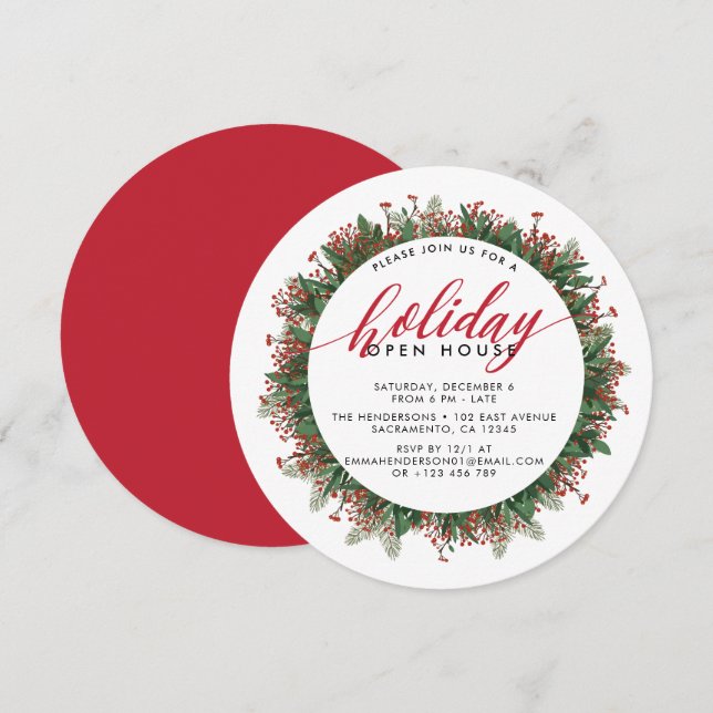 Winter Berries Festive Holiday Open House Invitation (Front/Back)