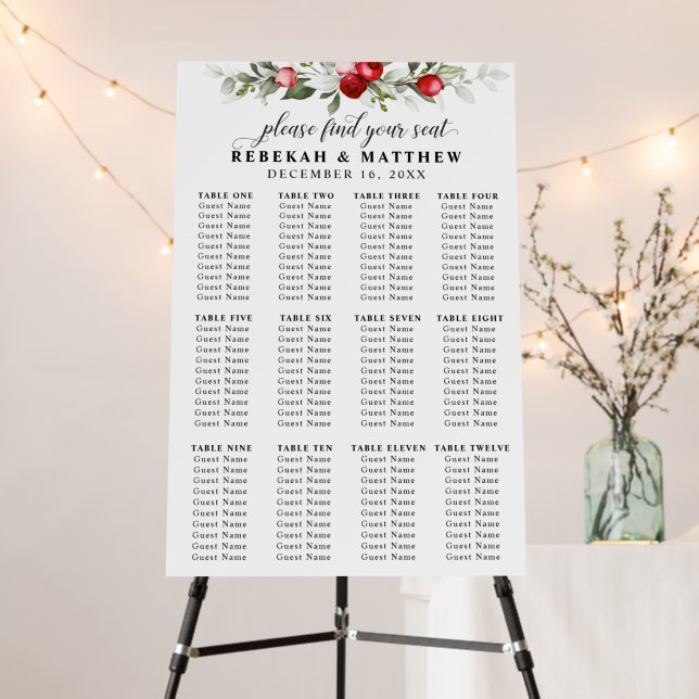 Winter Berries | Find Your Seat | Seating Chart Foam Board (In Situ (Stand))