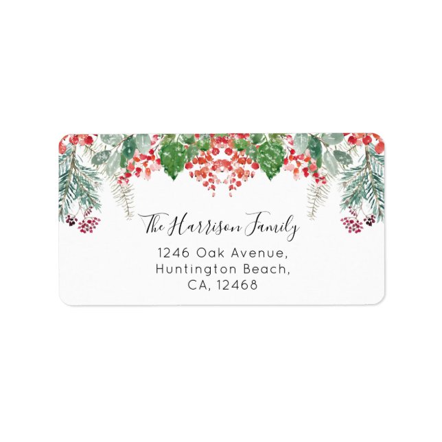 Winter Berries Greenery Christmas Address Label (Front)