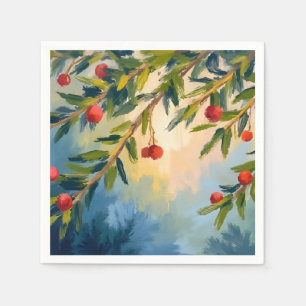 Winter Berries & Greenery Holiday Party Napkins