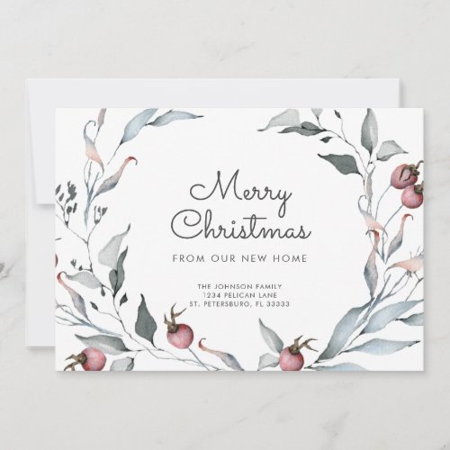 Winter Berries Greenery Holiday Wreath New Address Announcement