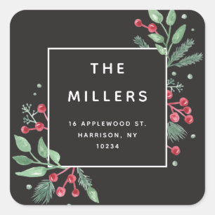 Winter Berries Greenery Return Address Sticker