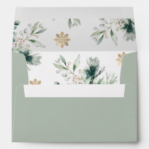 Winter Berries Greenery Sage Green Christmas Envelope