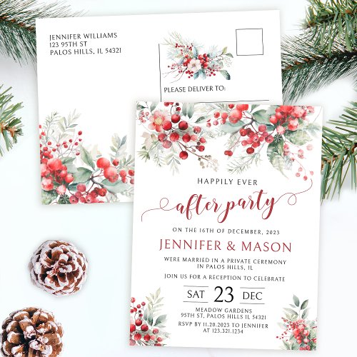 Winter berries happily ever after party postcard