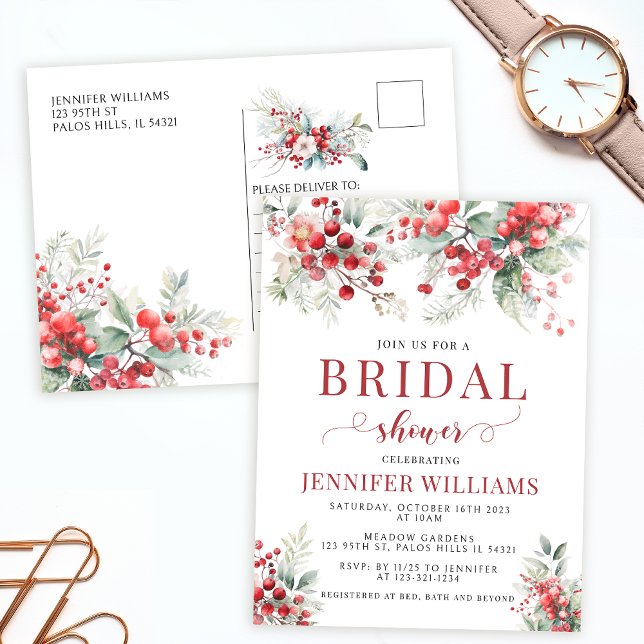 Winter berries happily ever after party postcard (Creator Uploaded)