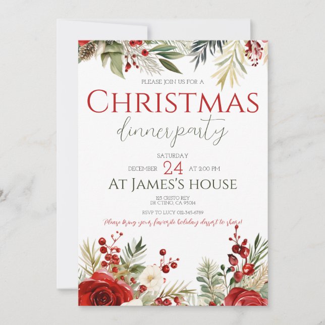 Winter Berries Holiday Holly Christmas Party Invitation (Front)