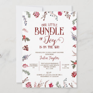 Winter Berries & Holly Baby Shower, Little Bundle Invitation