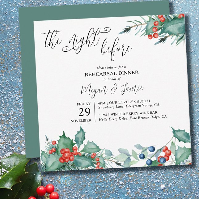 Winter Berries Holly Night Before Rehearsal Dinner Invitation (Creator Uploaded)