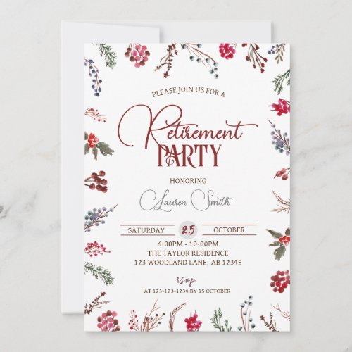 Winter Berries  Holly Retirement Party Invitation