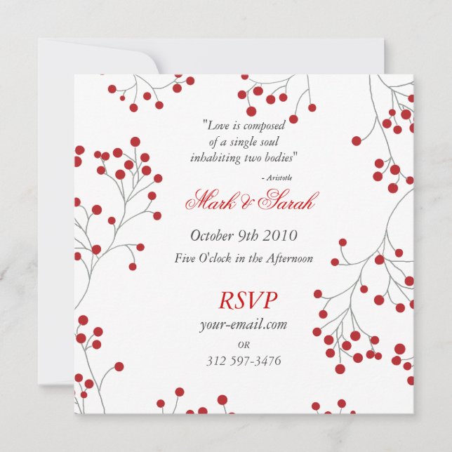 Winter Berries Invitation Sq. White (Front)