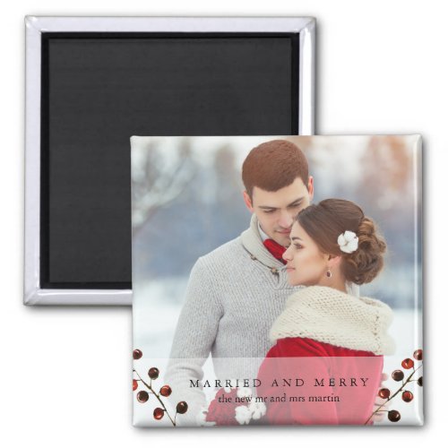 Winter Berries Married and Merry Photo Magnet