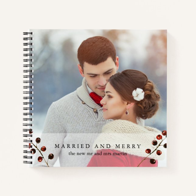 Winter Berries Married and Merry Photo Notebook (Front)