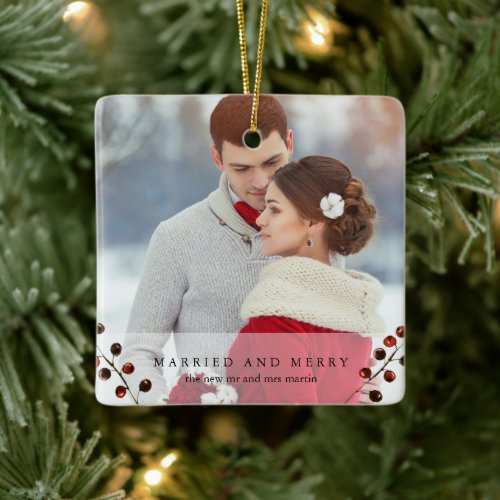 Winter Berries Married and Merry Photo Ornament