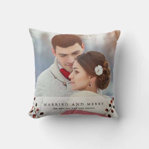 Winter Berries Married and Merry Photo Pillow