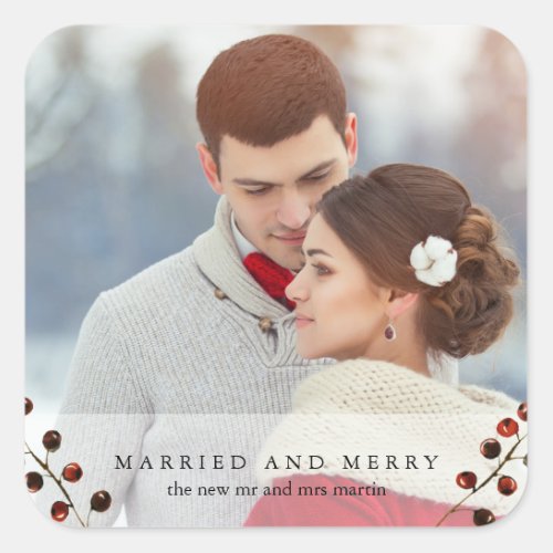 Winter Berries Married and Merry Photo Sticker