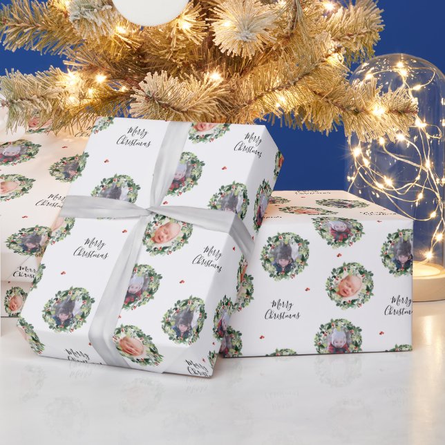 Winter Berries Merry Christmas Custom Photo Wrapping Paper (Holidays)