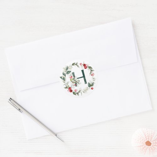 Winter Berries Monogram H Small Round Labels