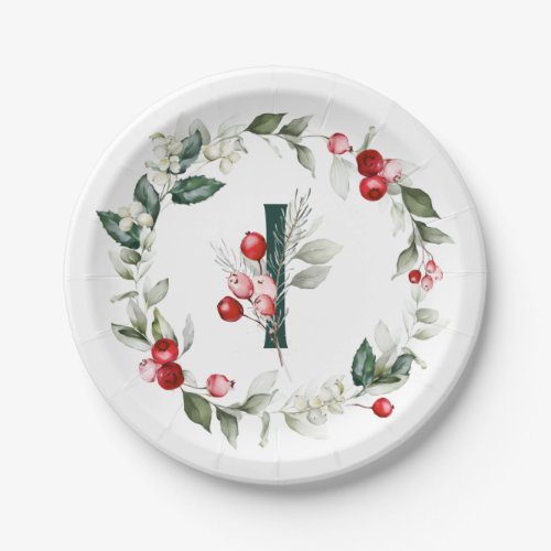 Winter Berries Monogram I  Paper Plate