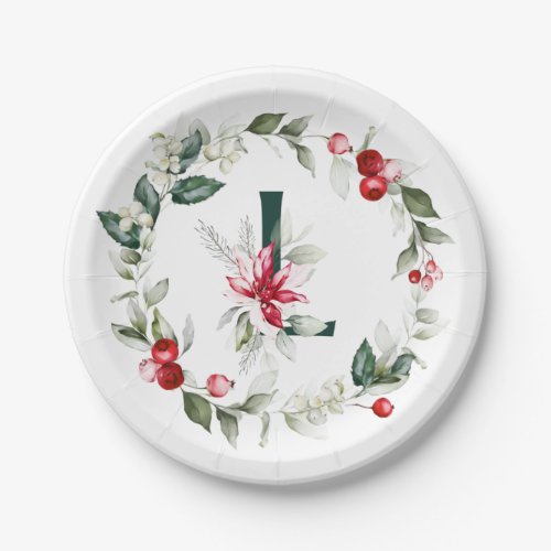 Winter Berries Monogram L  Paper Plate