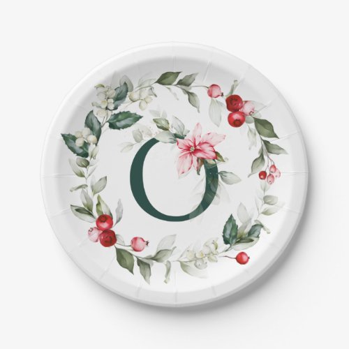 Winter Berries Monogram O  Paper Plate