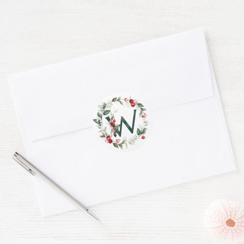 Winter Berries Monogram W Small Round Labels