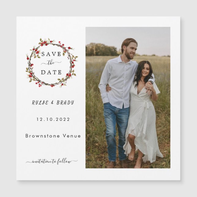 Winter Berries Photo Wedding Save the Date (Front)