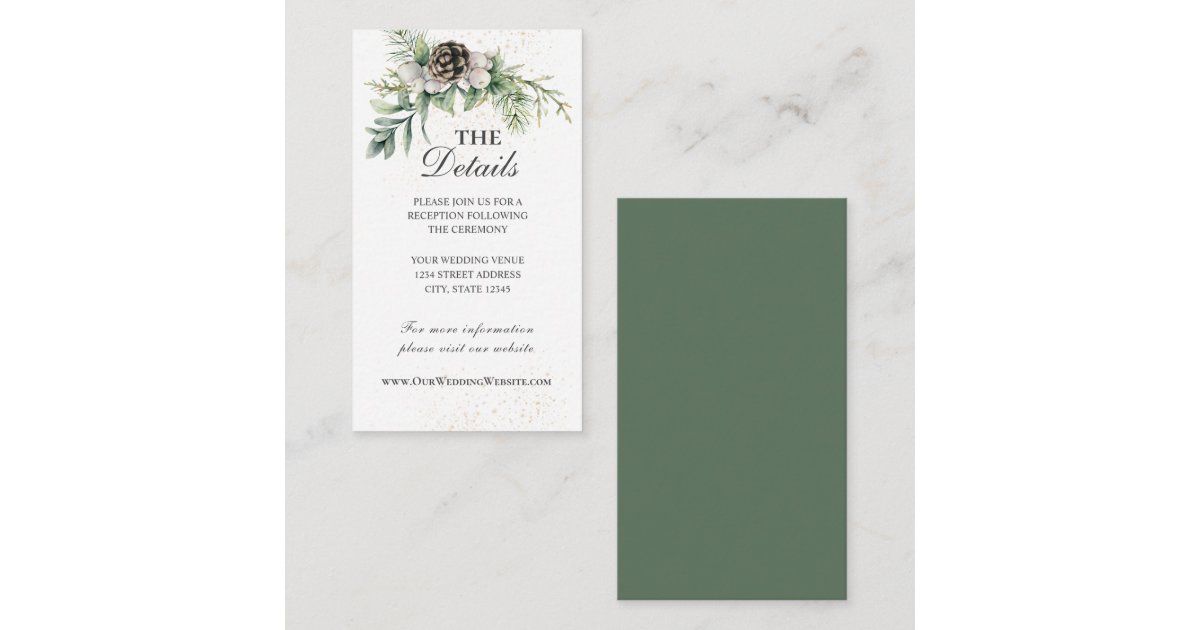 Winter Berries Pine Cone Greenery Wedding Enclosure Card | Zazzle