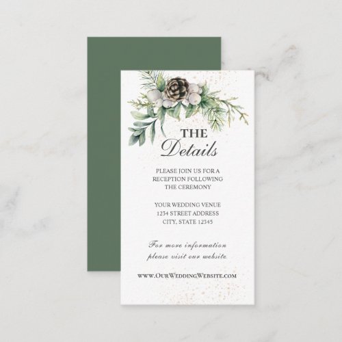 Winter Berries Pine Cone Greenery Wedding  Enclosure Card