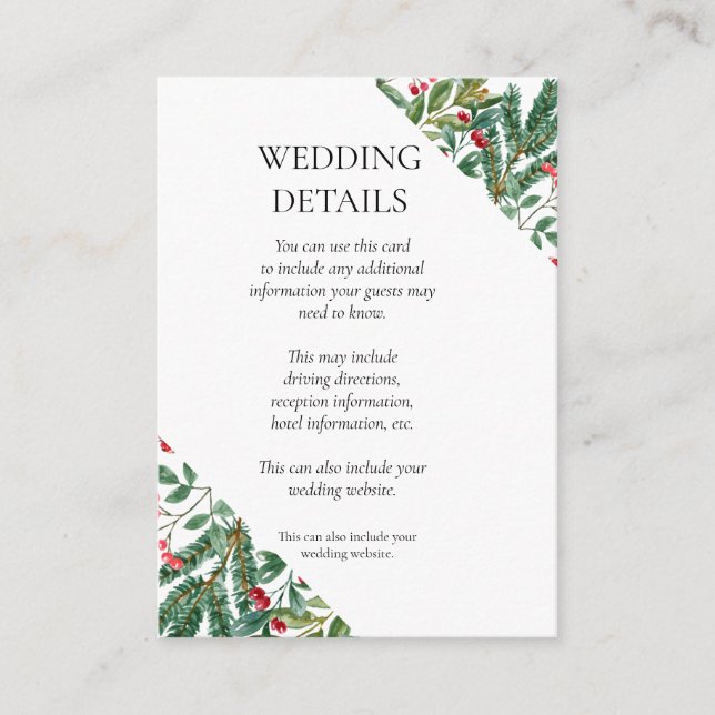 Winter Berries Pine Cone Greenery Wedding Enclosure Card (Front)