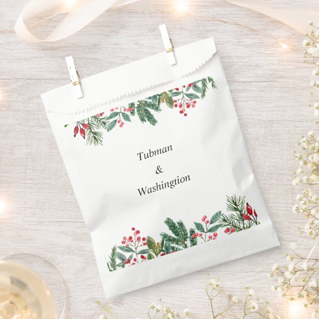 Winter Berries Pine Cone Greenery Wedding Favor Bag (Clipped)
