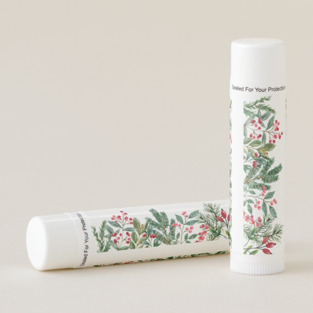 Winter Berries Pine Cone Greenery Wedding Lip Balm (Front)