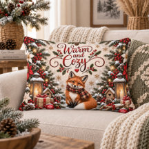 Winter Berries Pine Cones Fox Illustration