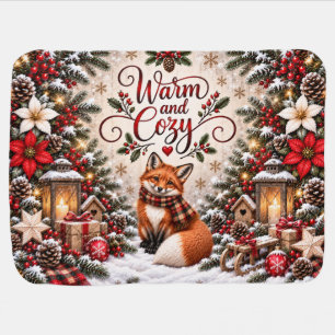 Winter Berries Pine Cones Fox Illustration Baby Blanket