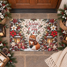 Winter Berries Pine Cones Fox Illustration